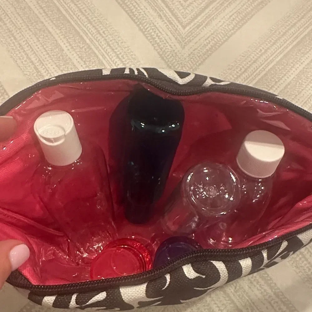 Ame & Lulu Brown & White with Pink Trim Travel Case + Empty Refillable Bottles